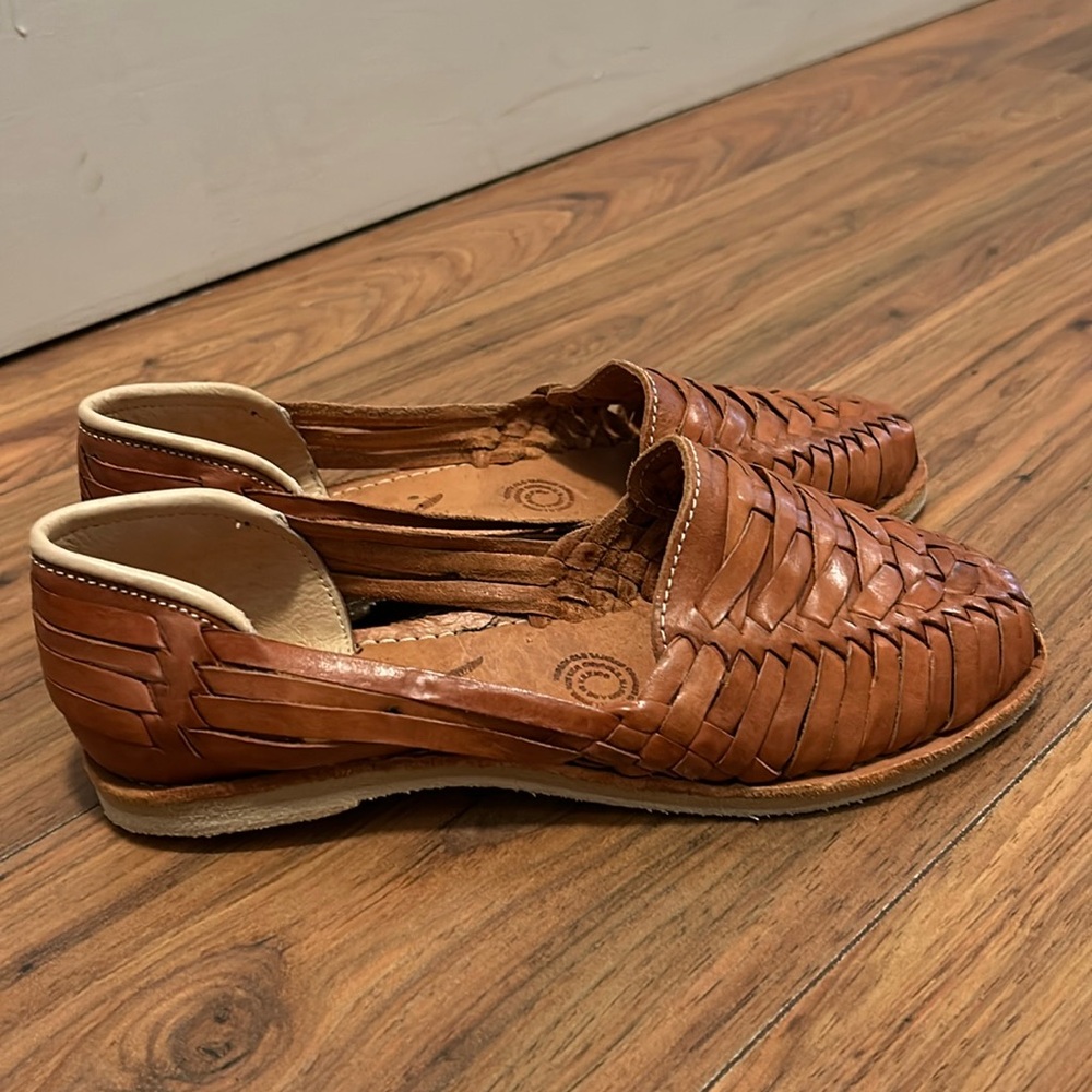 Redhawk leather hand woven sandals. Size 7